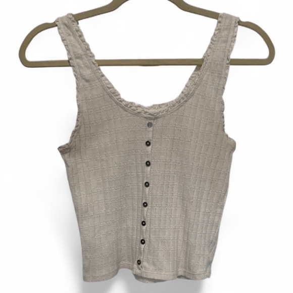 American Eagle Outfitters Tops - American Eagle White Ribbed Ruffle Trim Tank Top Size Medium